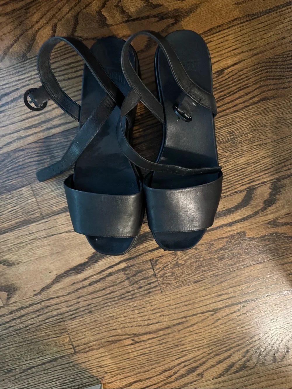 Camper Black Platform Two-Strap Sandal with Ankle Buckle